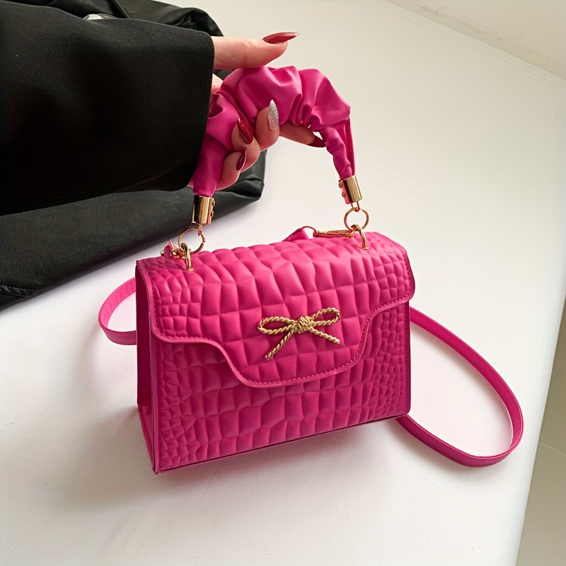Quilted Pu Leather Handbag With Rhinestone Bow And Crossbody Strap_voghion.com