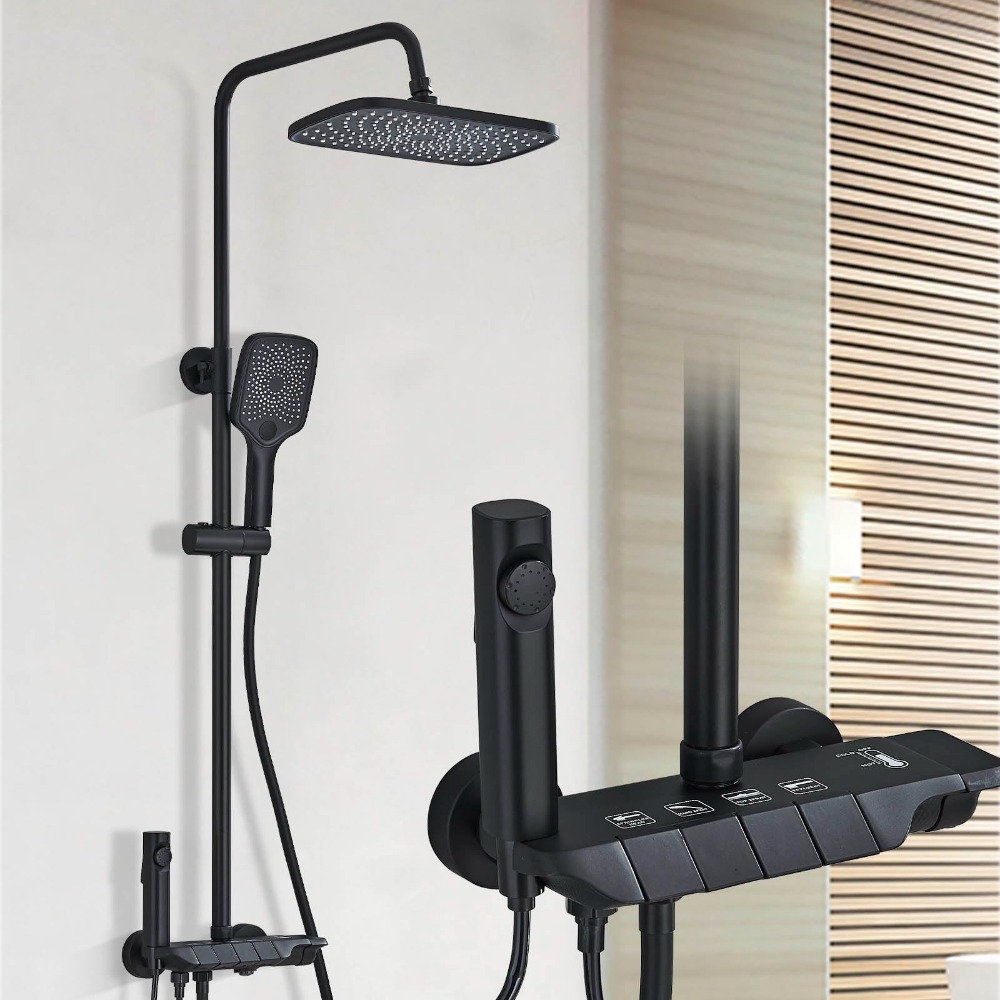 TEMU de ducha moderno de pared con ducha de lluvia, pistola de y inferior oculta - Accesorio de baño de acero inoxidable, boquilla superior tipo