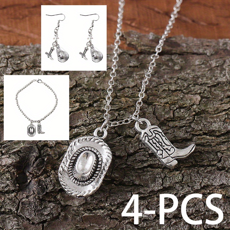 Aktully Cowgirl Boot Necklace Western Cowboy Boots Necklace 14K Gold Plated Cowboy Hat Pendant Necklace Western Trendy Jewelry For Women (Black Hat