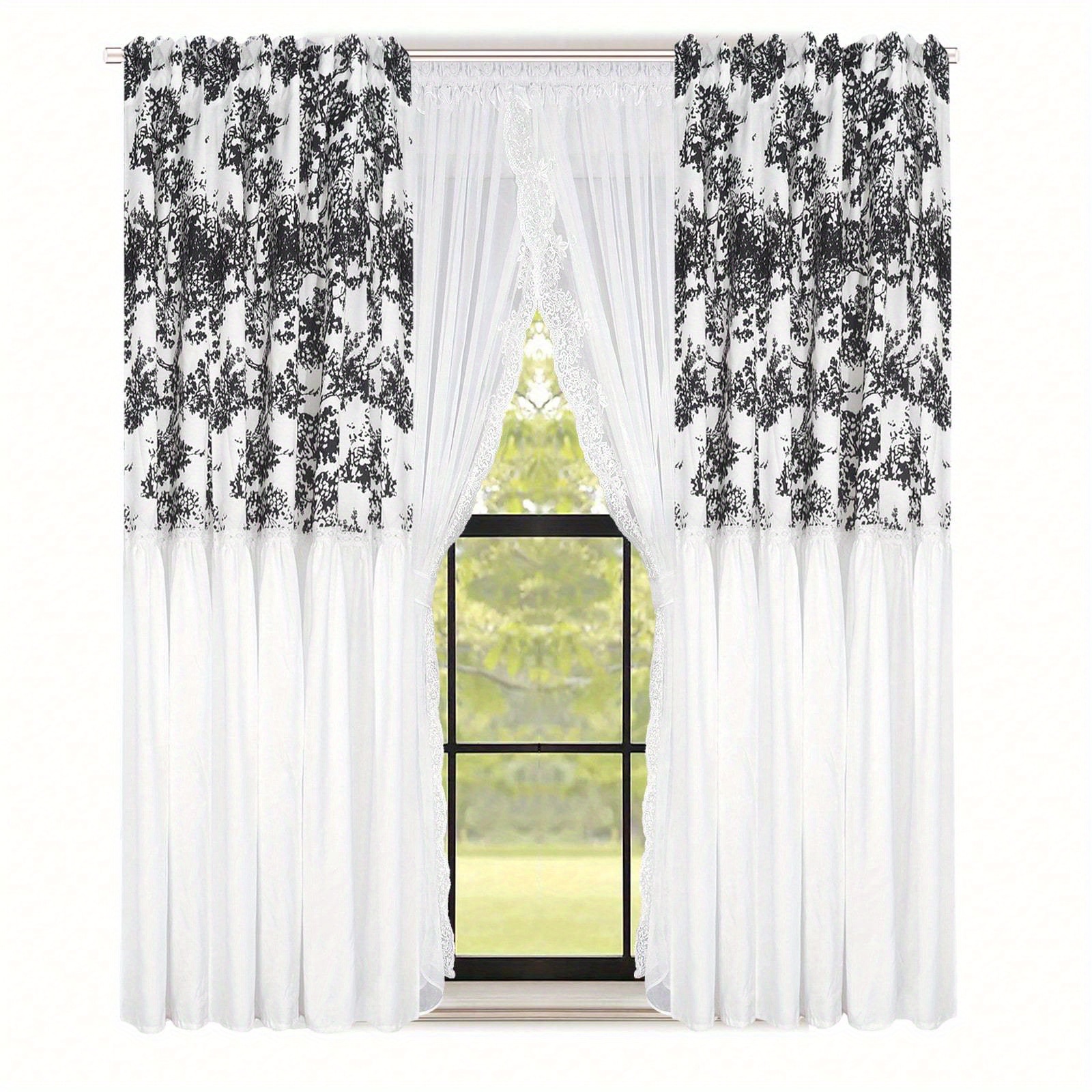 1pc Curtains, Sheer Floral Embroidered Curtains, Home Photography Curtains, Tulle Curtains With Ruffles, Living Room Bedroom Curtains
