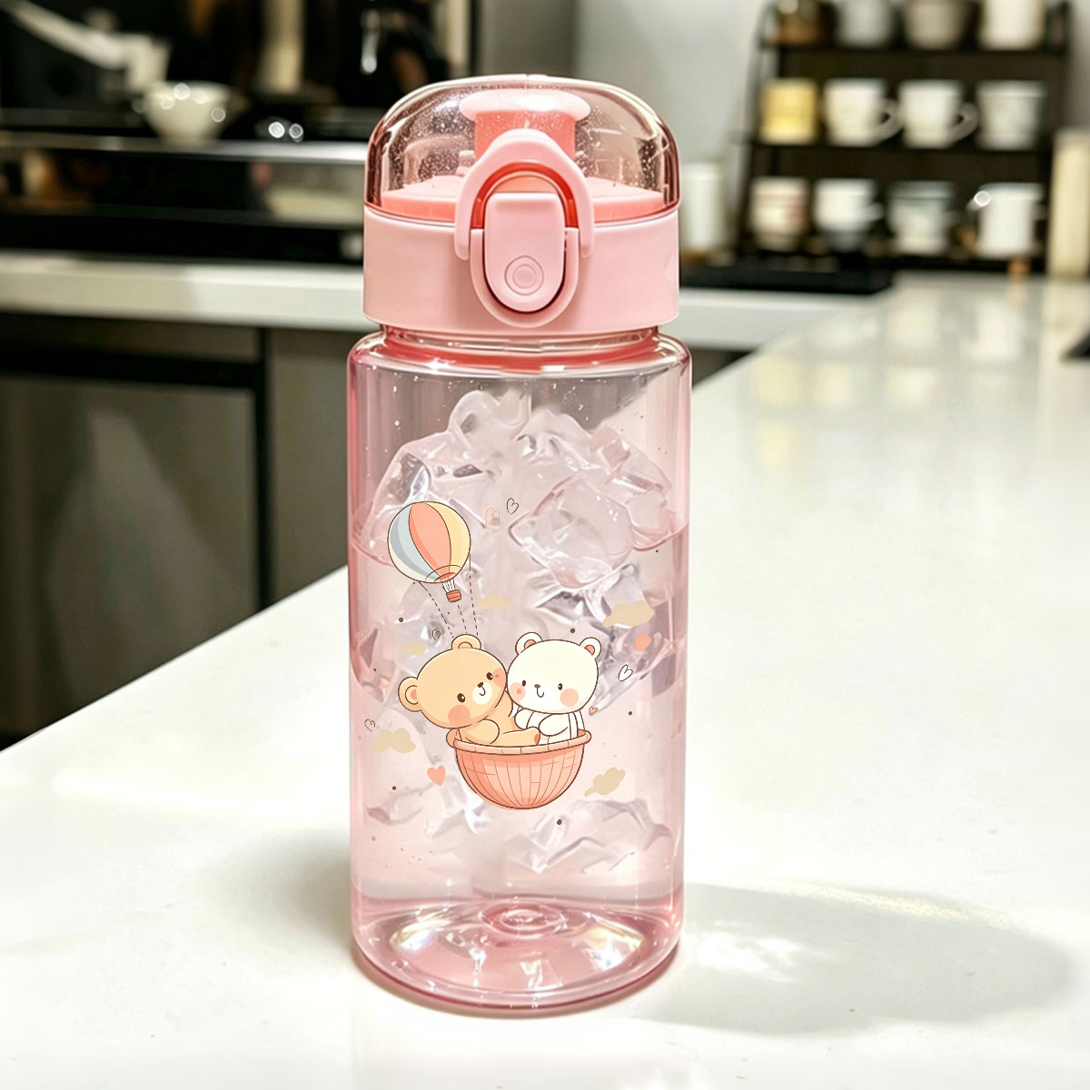 TEMU Nom Personnalisable - 1 Gourde en Plastique Mignonne, 500 ml, Motif Animal Adorable de Dessin , Gourde Étudiante Anti-Fuite et Portable, pour