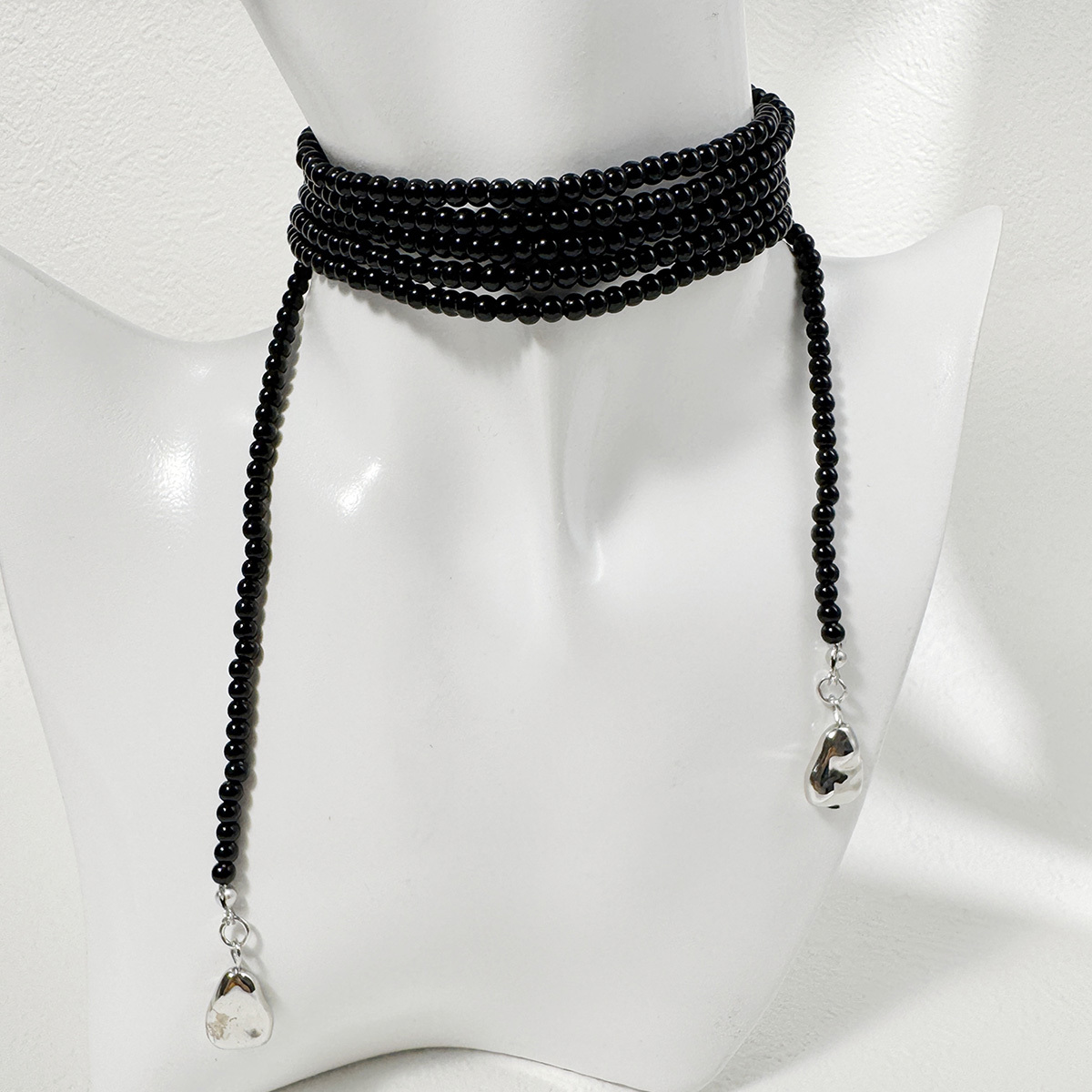 TEMU Collana da 1 pezzo in stile boh矇mien con perline nere a pi羅 avvolgenti, ciondolo a irregolare, collana a Y regolabile adatta per abbigliamento e
