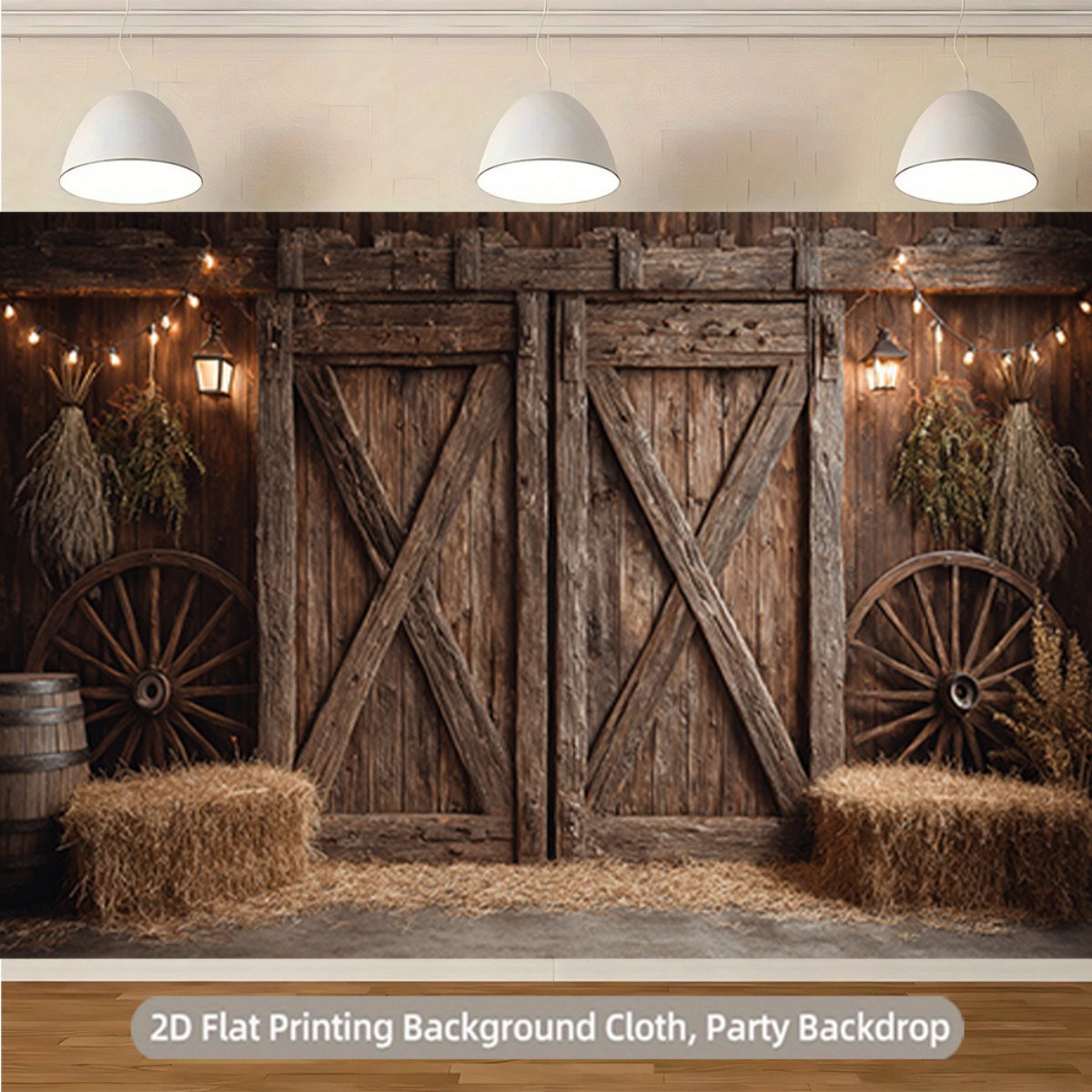 TEMU 2d Flat, 2d Flat - 2d Flat Printing Banner 1pc Party Banner Banner Rustic Barn Door Backdrop Banner. Vintage Grain Photography Background.