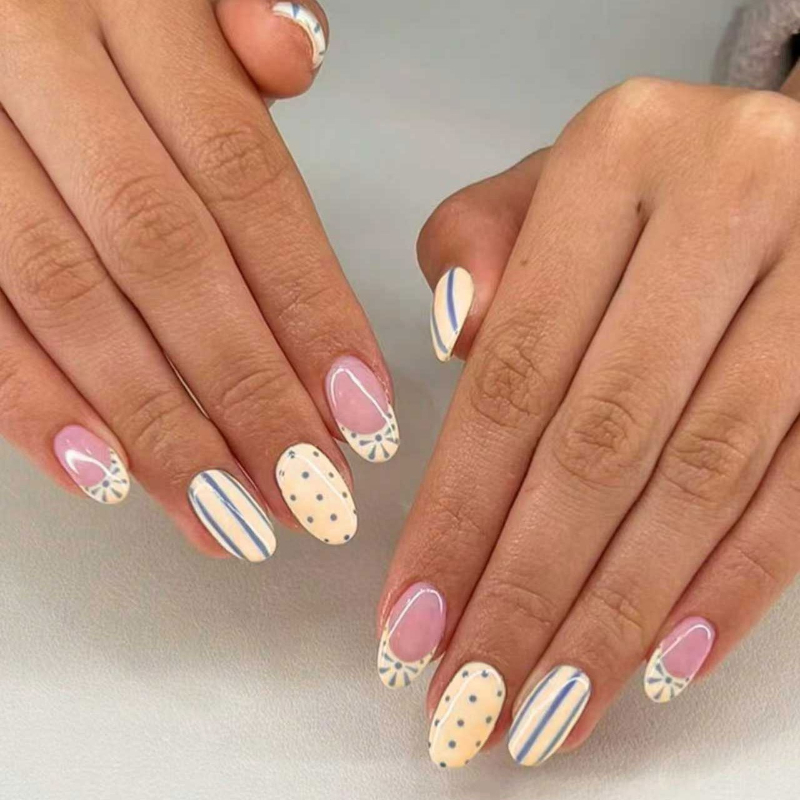 TEMU 24pcs, Oval Pink Fake Nails With Polka Dot Patterns, Suitable For Beginners, Fully Covered Nails, Waterproof, Suitable For Students And Office