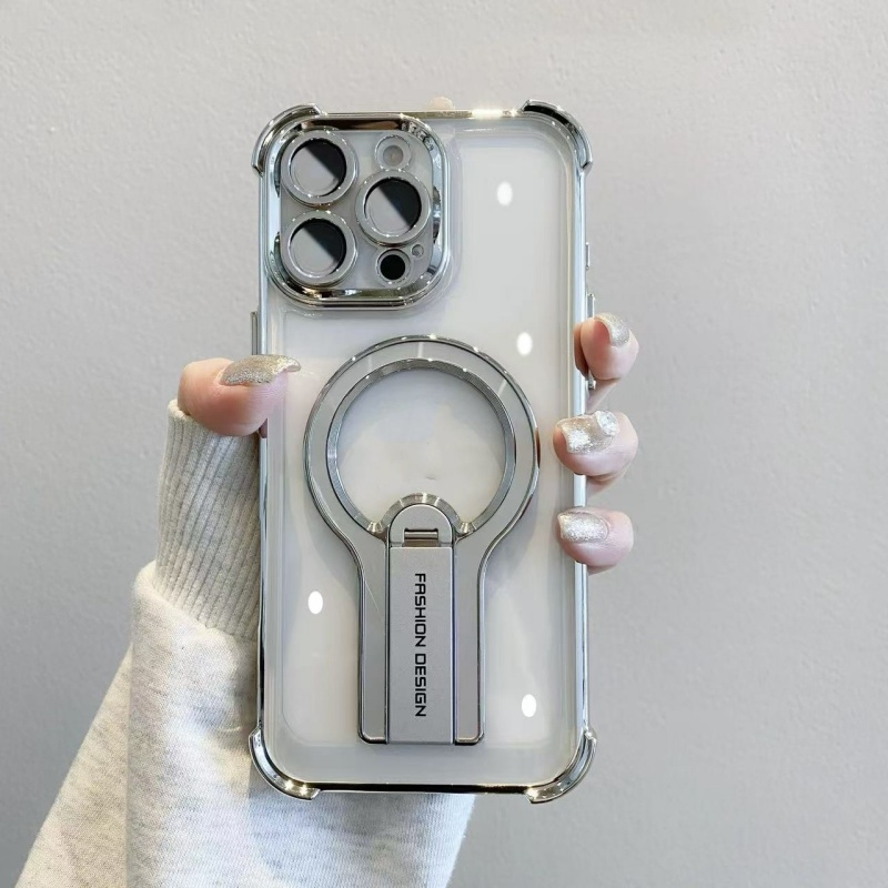 TEMU Phone Case: Electroplated Transparent Four-corner Drop-proof Long Strip Stand Phone Case For Iphone 11 12 13 Pro Full-coverage Drop-proof Soft