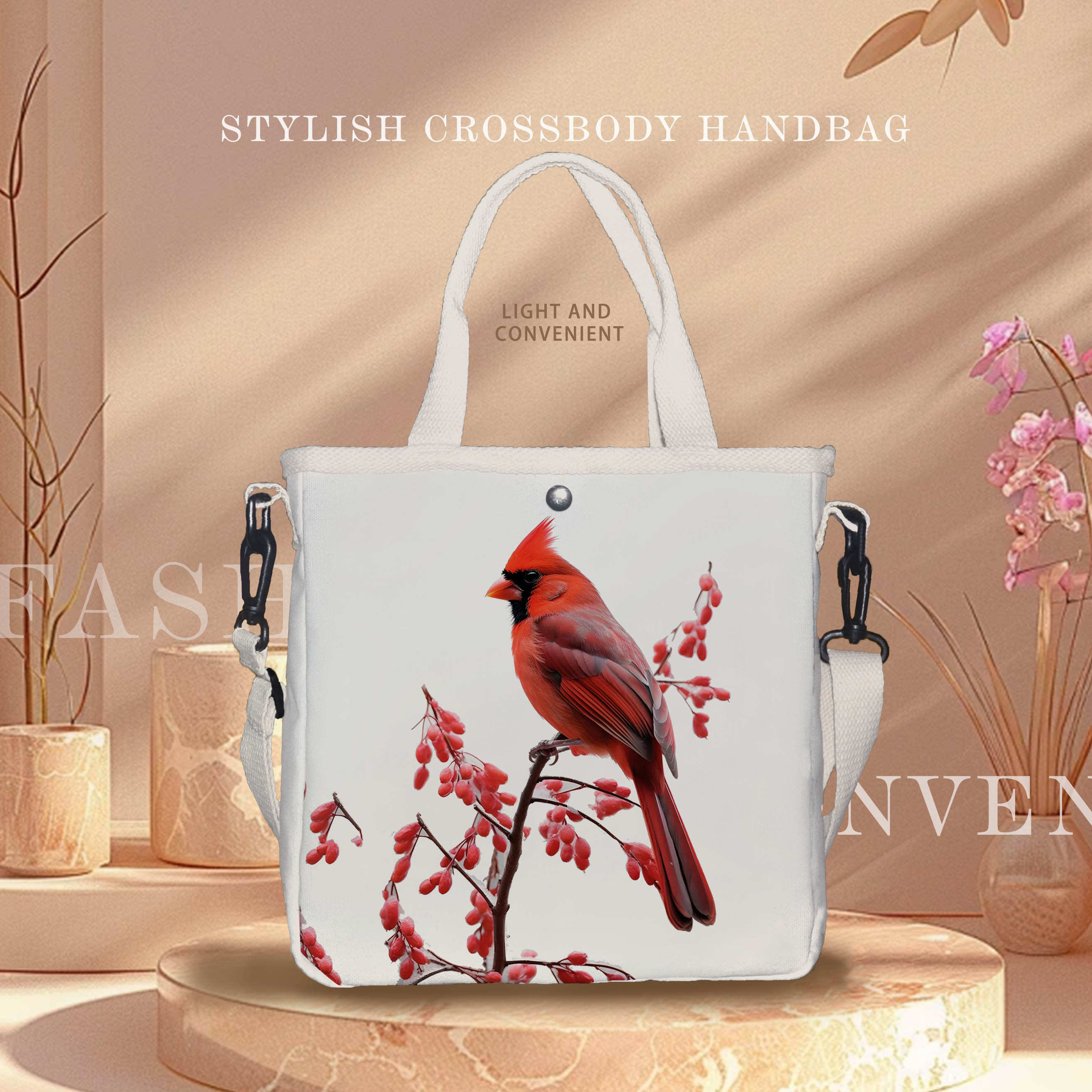 

Print Canvas Tote Bag, Stylish Casual Shoulder Bag With Metal Snap Closure, Detachable Shoulder Strap, Foldable For Easy Carrying.