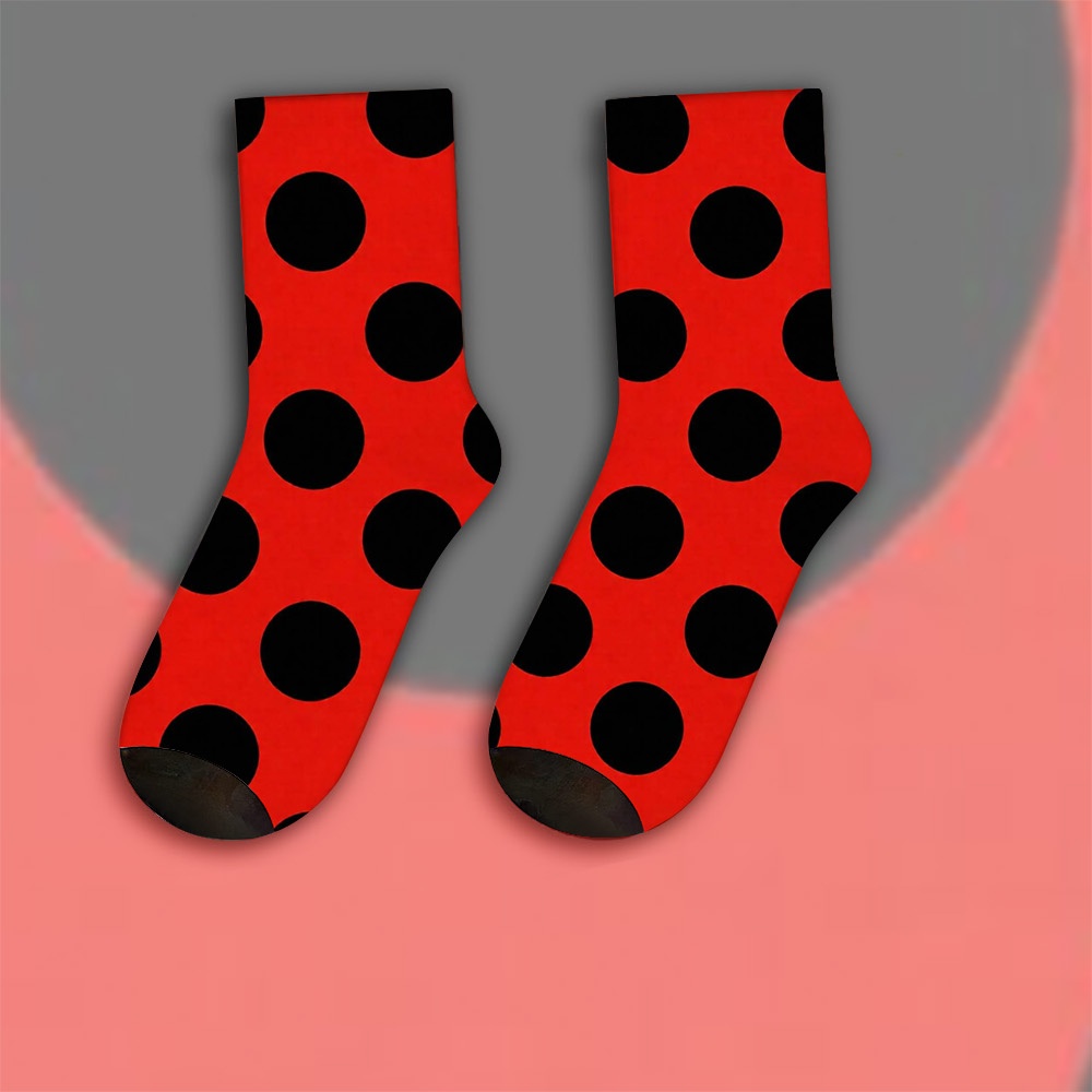 TEMU [printed For Man Woman] 1 Pair Of Unisex Socks, Black Polka Dots On Print Polyester Sock | De Stijl Modern Art For Man Woman