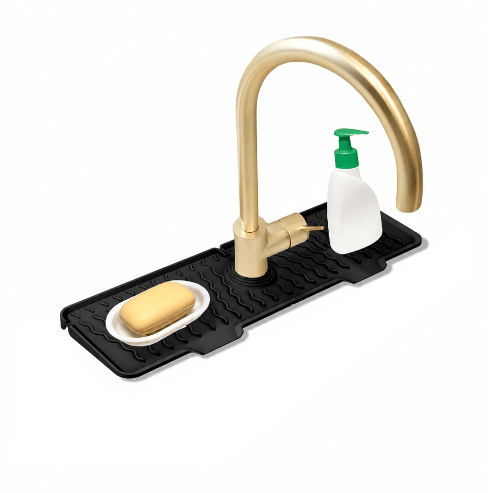 TEMU 1pc Tapis anti-éclaboussures pour robinet d'évier incliné à 5°, tapis de drainage pliable résistant à la chaleur avec support éponge, protecteur