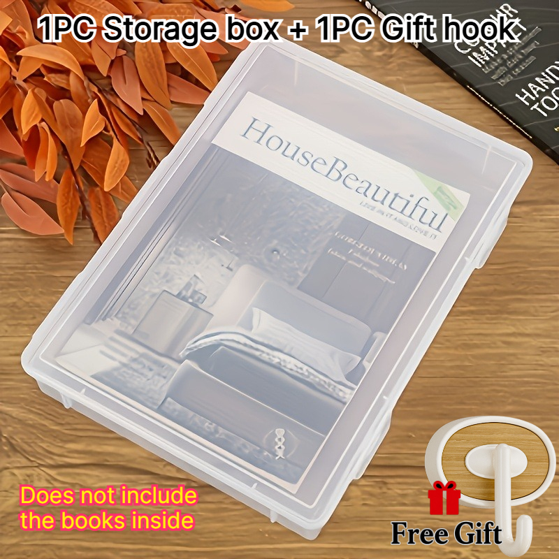 TEMU Transparent Plastic Large Capacity Storage Box, 1pc Storage Box And 1pc Free Hook, Thickened Transparent Plastic Storage Box (-style Design),