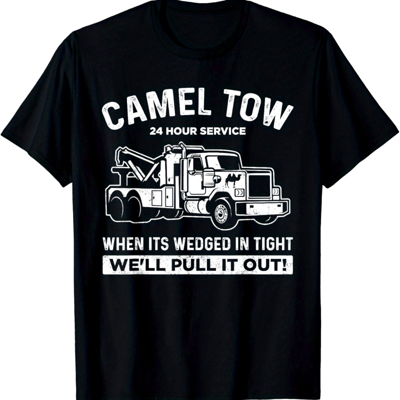 

Camel Towing Print T-shirt, Men's Casual Stretch Round Neck Tee Shirt For Summer