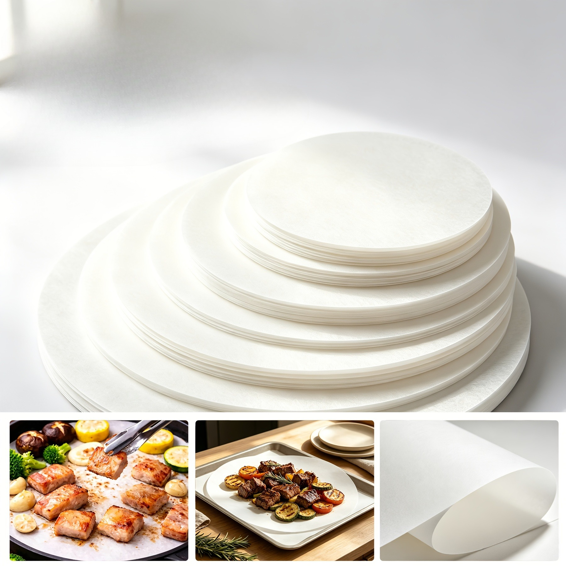 95pcs Oil-Proof Non-Stick White Round Baking Paper, Disposable