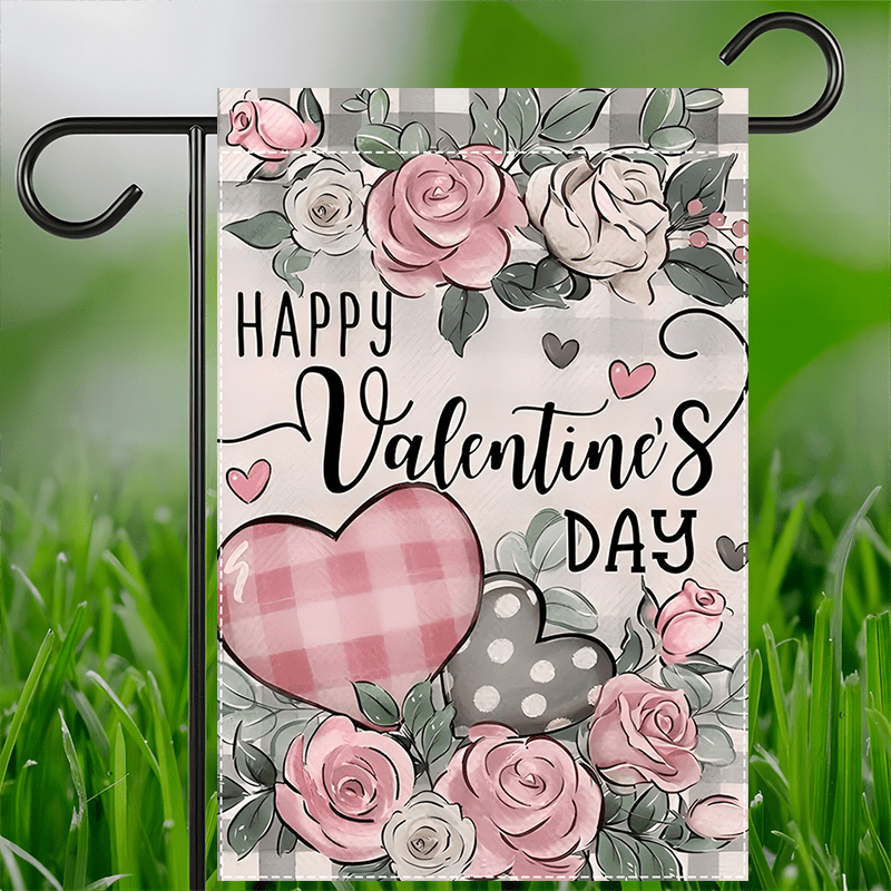 

Happy Valentine's Day Garden Flag - Love & , Polyester, Outdoor Decor, Double-sided, Waterproof Burlap, 12x18 Inch, No Pole Included, Indoor Decoration, Flag