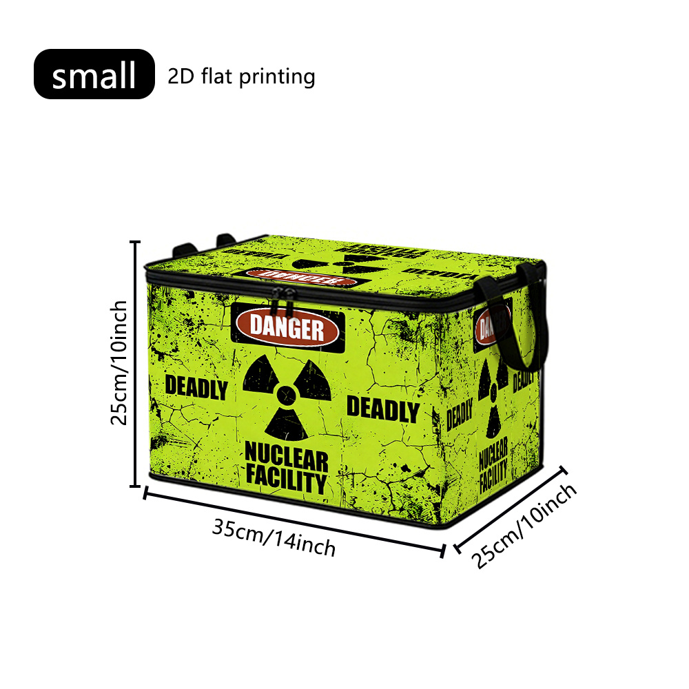 TEMU 1 Warning Sign And Radioactive Font - Vintage Industrial Style Storage Bin With Lid, Large Capacity, Classic Rectangular Design, Space-saving