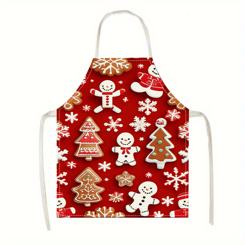 TEMU Tablier de cuisine de Noël 1 pièce avec décorations de fêtes - 68*55cm Imprimé bonhombe en pain d'épices, sapin de Noël, de neige et de neige -