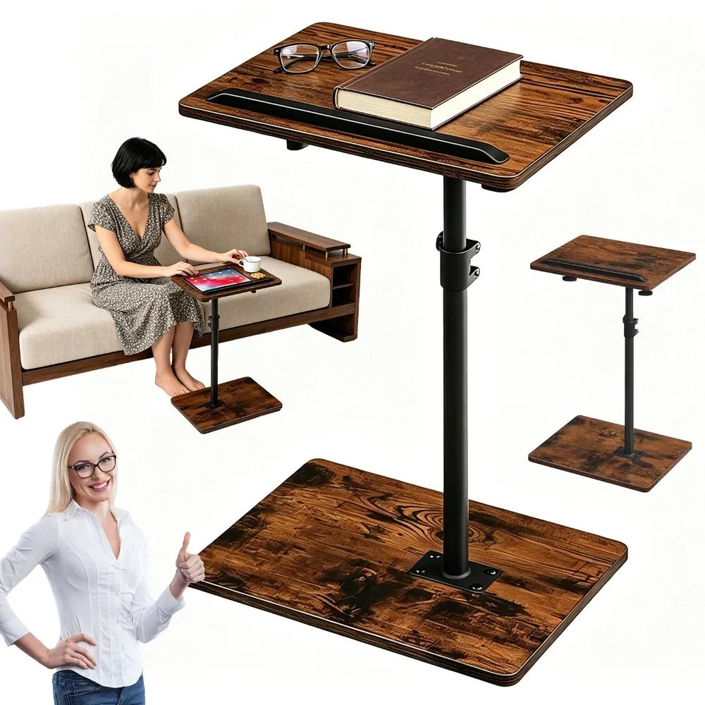 Image of 1set 40*30cm Lifting Rotating Tea Table, Side Table, 360 Rotating Design, Adjustable Height, Suitable For Living Room, Bedroom And Study.