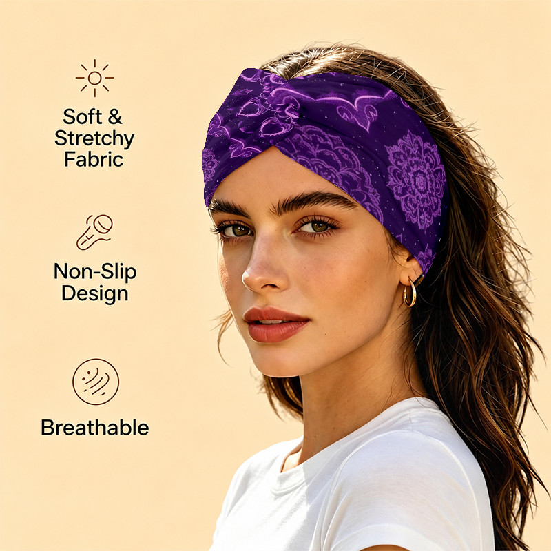 photo de l'article bandeau tendance - motif mandala violet  , design géométrique  , style élégant et mystérieux, idéal pour yoga,  ,     et occasions festives