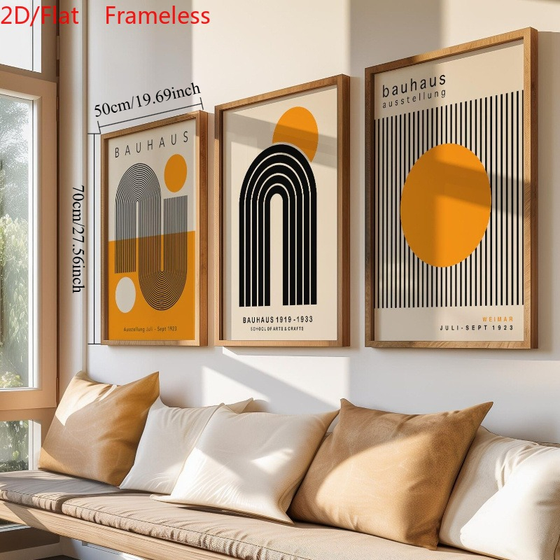 TEMU 2d Flat, 2d/flat 3pcs/set Yellow And Black Geometric Bauhaus Art , Mid-century Modern Decor, Unframed