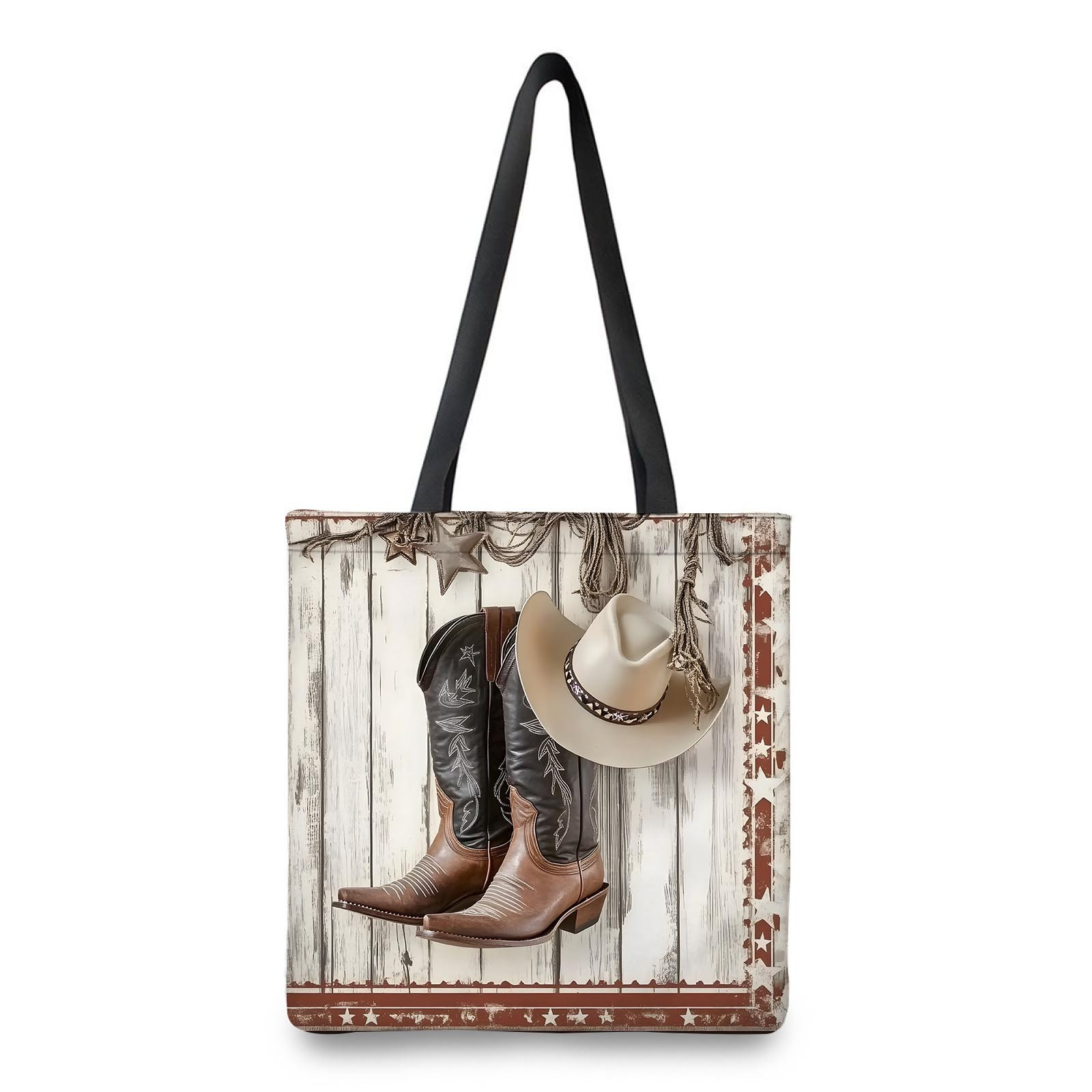 

Sac Fourre-Tout du Texas avec Étoile, Fer à Cheval & Motif de Botte de Cowboy - Sac à Épaule Spacieux & Élégant pour Femme - Polyester , pour & le Shopping