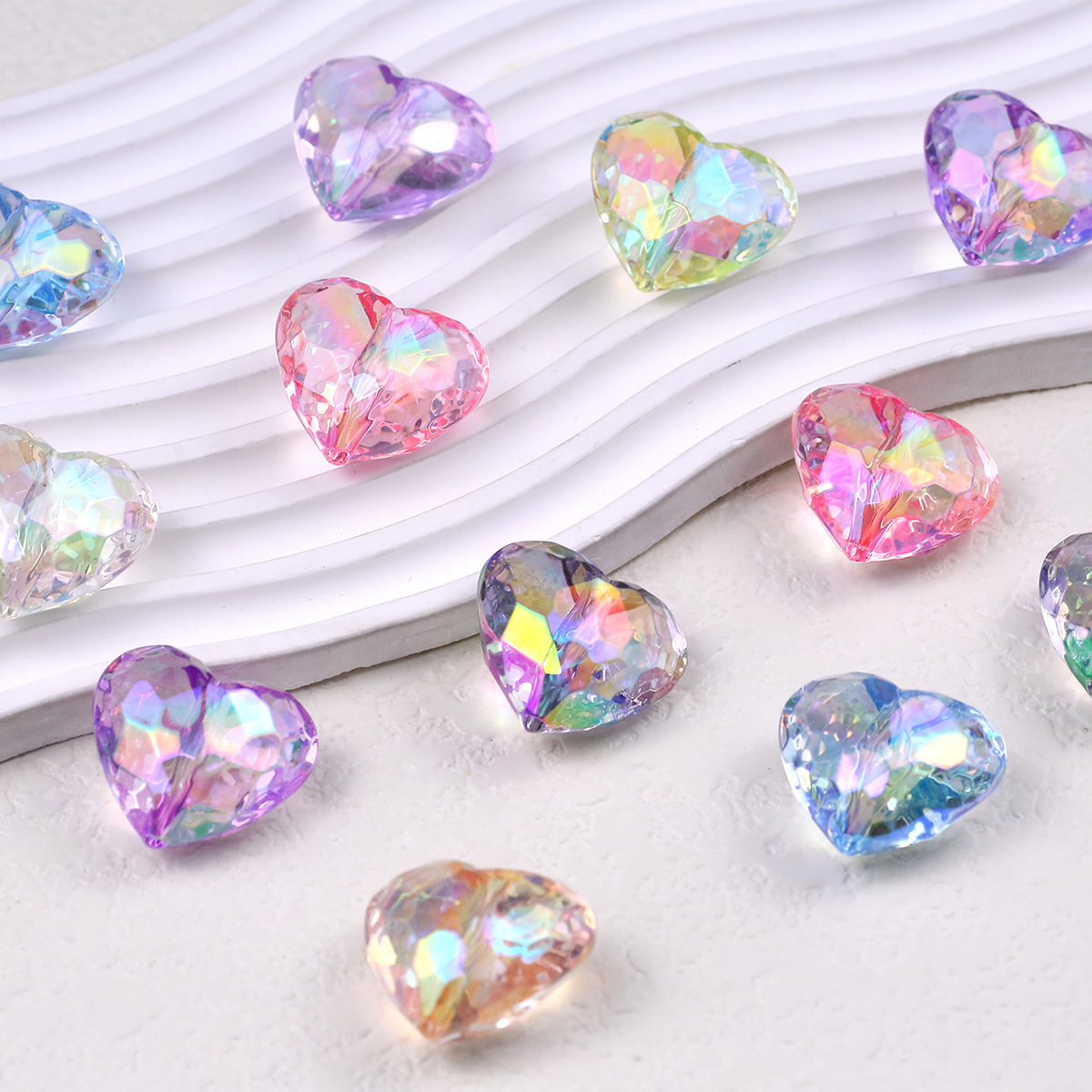 E-shop 12 Stück 30mm Transparente, Glänzende Facetten-Herzperlen, Große Perlen, Bunte Acryl-Perlen, Lose Perlen, Großes Loch, Herzförmige Perlen,
