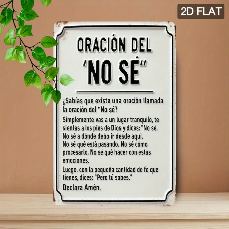 TEMU Letrero de pared 2D - 1 pieza de metal vintage | Decoración de oración española "Oración del ''" con traducción al inglés, de hierro para el