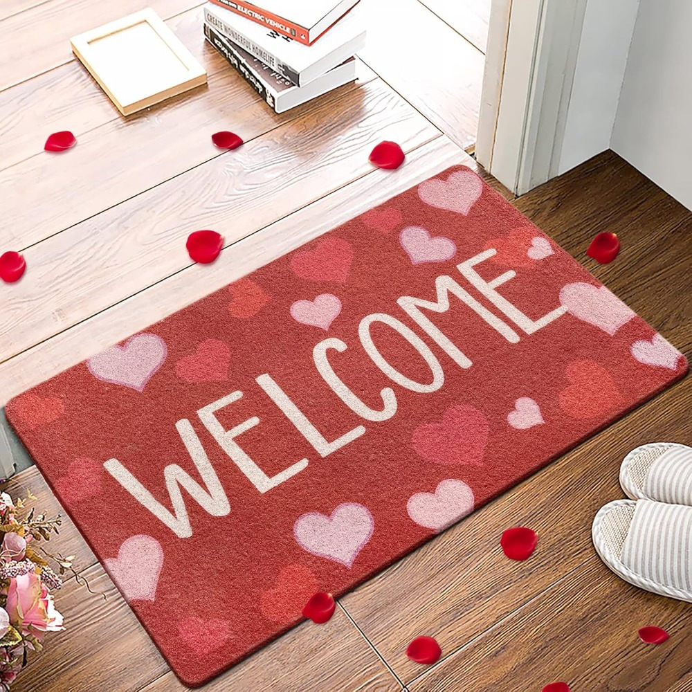 

Valentine's Day Doormat 24"x 16" Heart Indoor Outdoor Floor Mat Home Entrance Front Porch Rugs Decoration Gift