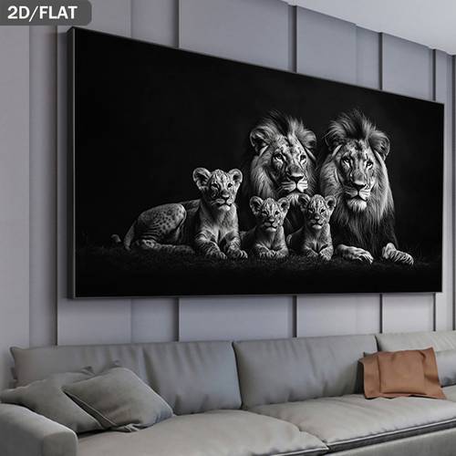 item picture 1pc extra large portrait black and white animal wall art poster modern minimalist canvas painting for living room bedroom office decor large lion parents frameless decoration 39 37x78 74in 100x200cm piece for home decor 2d flat wall art with family design sleek contemporary aesthetic for wall decor 2d flat