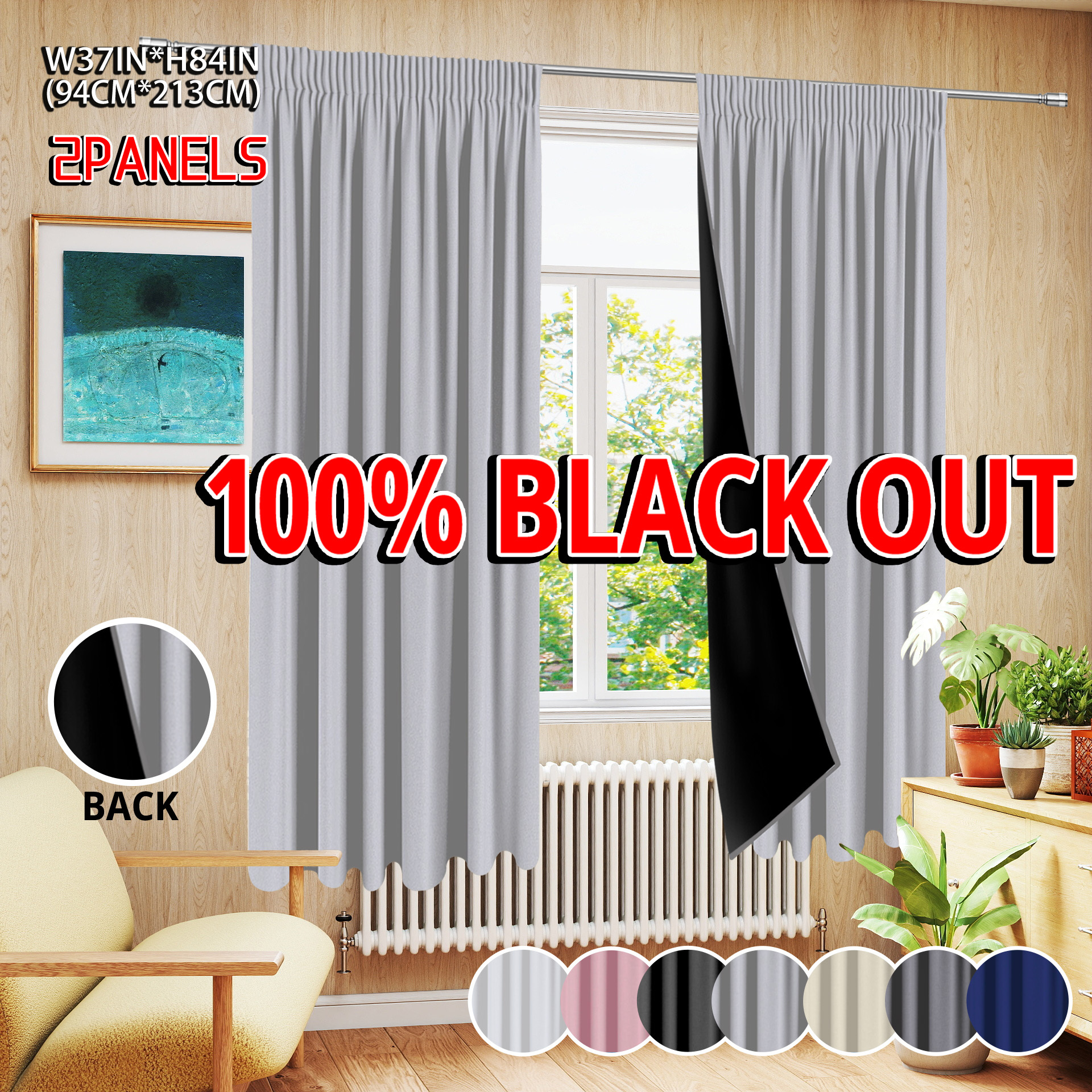 TEMU 2-panel Solid Color Laminated Curtain, Rod , Blackout Curtain For Living Room And Bedroom. 100% Blackout, Heat Insulation, Noise Reduction, Sun