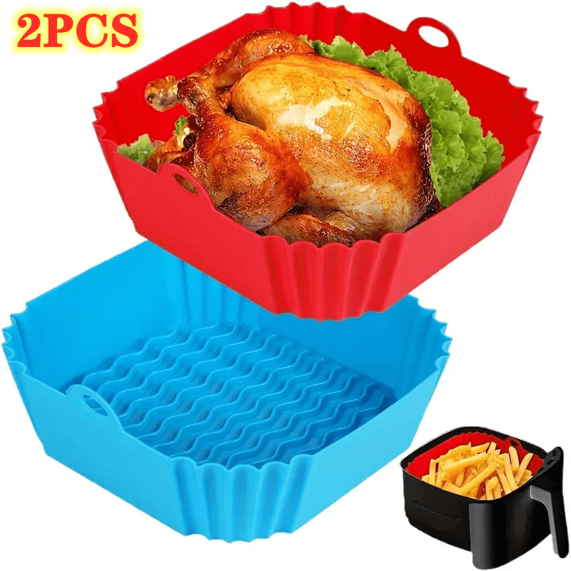 Image of 2pcs Silicone Air Fryer Pots - Reusable, Liners For Cooking, Easy , Compatible With , Tower, - Alternative To Disposable Parchment For Air Fryers, Air Fryer Accessories
