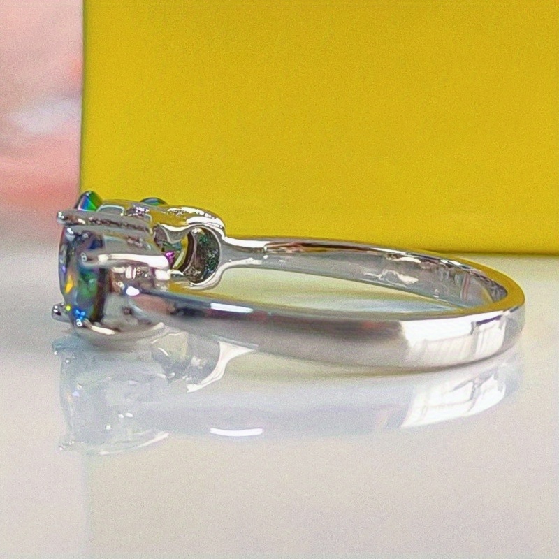 Luxurious 2/4 Carat Moissanite Ring in 925 Silver with Colorful Stones