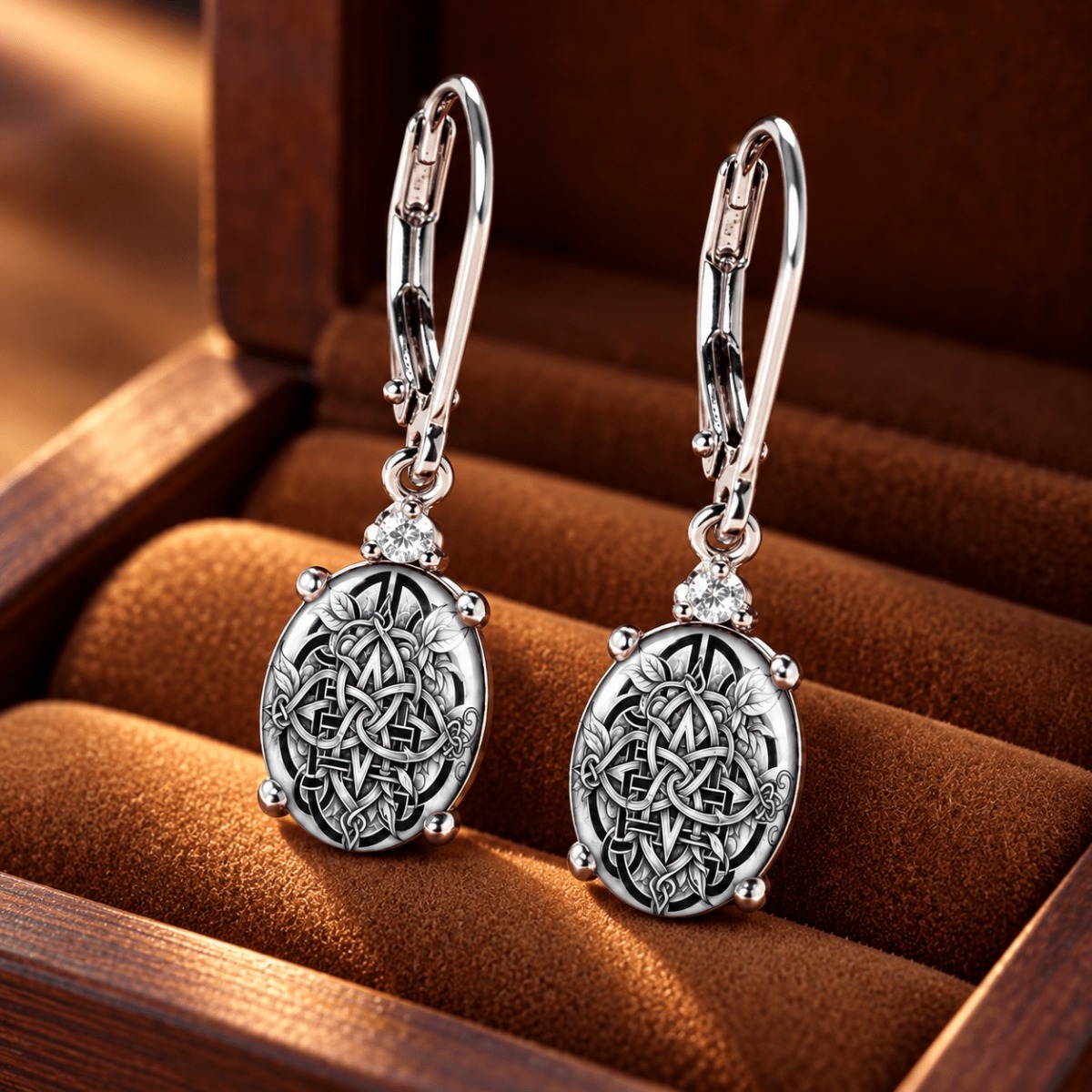 TEMU A Pair Of Women's Celtic Knot Pattern Hanging Earrings, And White Oval Pendant, Black And White Artistic Pattern Earrings, Suitable For Daily