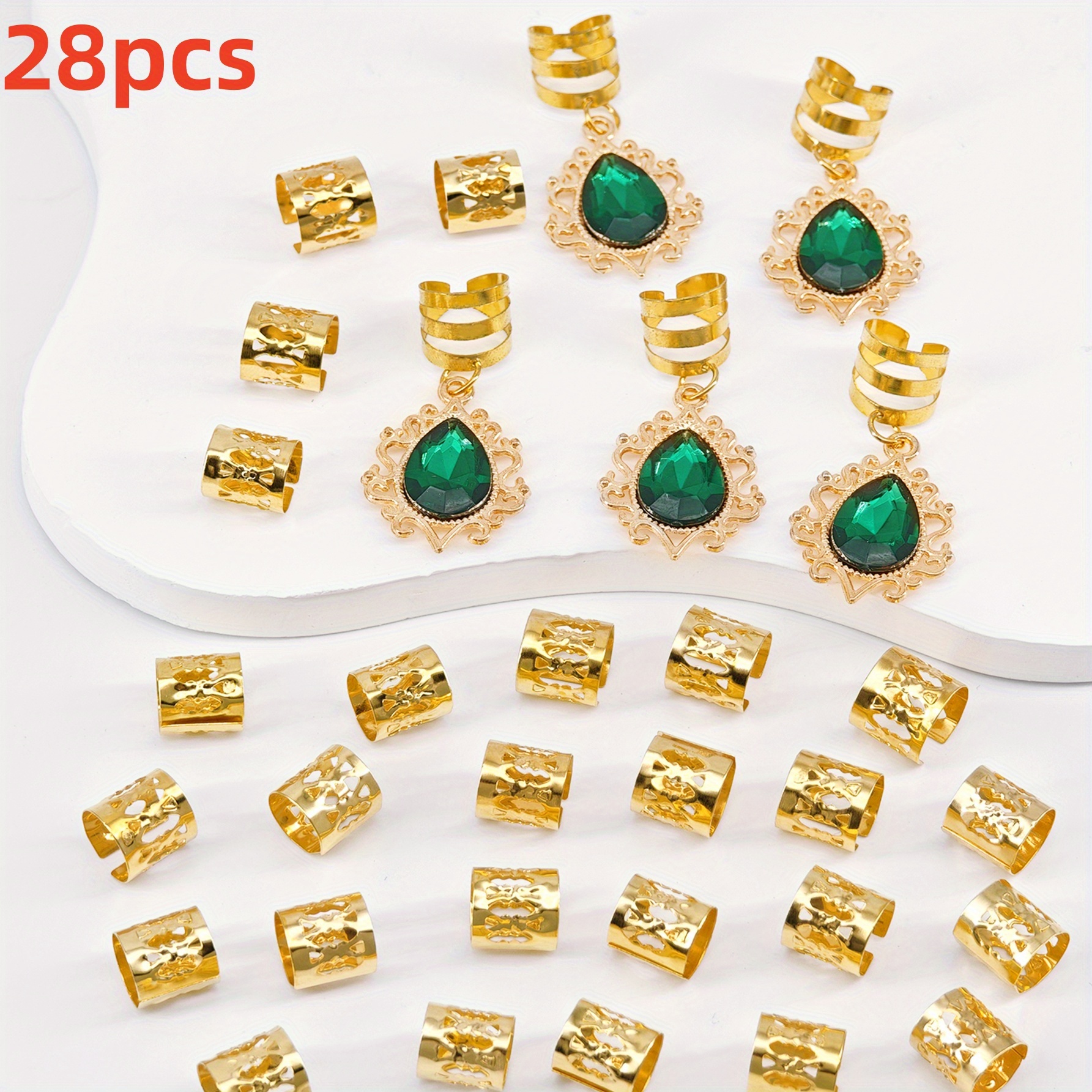 E-shop 28-teiliges Luxus--Set mit Strasssteinen, Haarschmuck-Anhänger, DIY Haarperlen, Zopfclips Dekoration