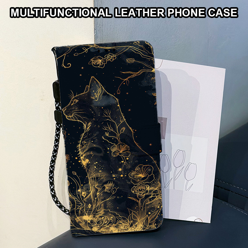 TEMU Phone Case - Glowing Kitten Pattern Wallet Phone Case Magnetic Flip Cover, For Galaxy S26/s26 Plus/s26 Ultra/s25/s25 Plus/s25 Ultra/s25