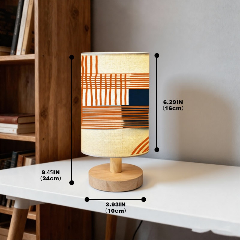 Modern Abstract Orange Blue Geometric Lines Wooden Table Lamp