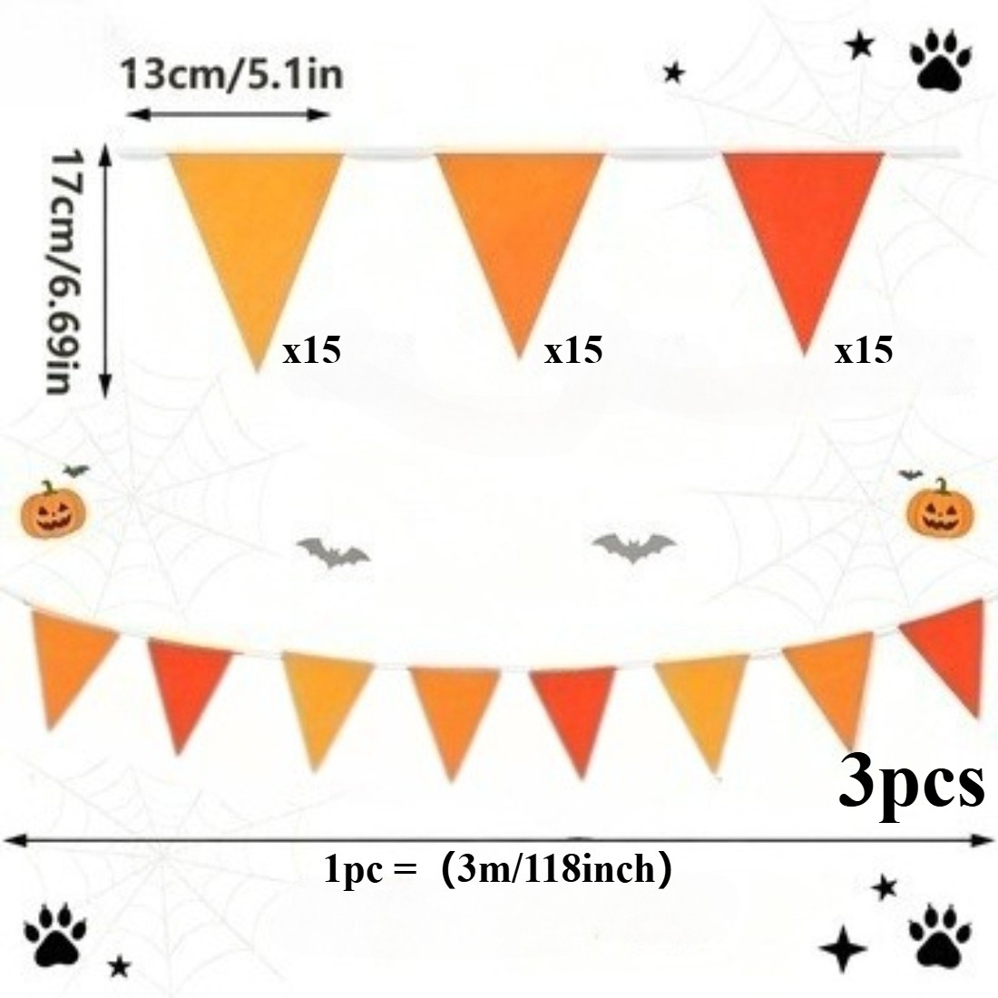 TEMU 3 fanions orange, bannières suspendues, longueur de 9 m/354 pouces, pour décorations suspendues dans extérieurs, convient pour , les