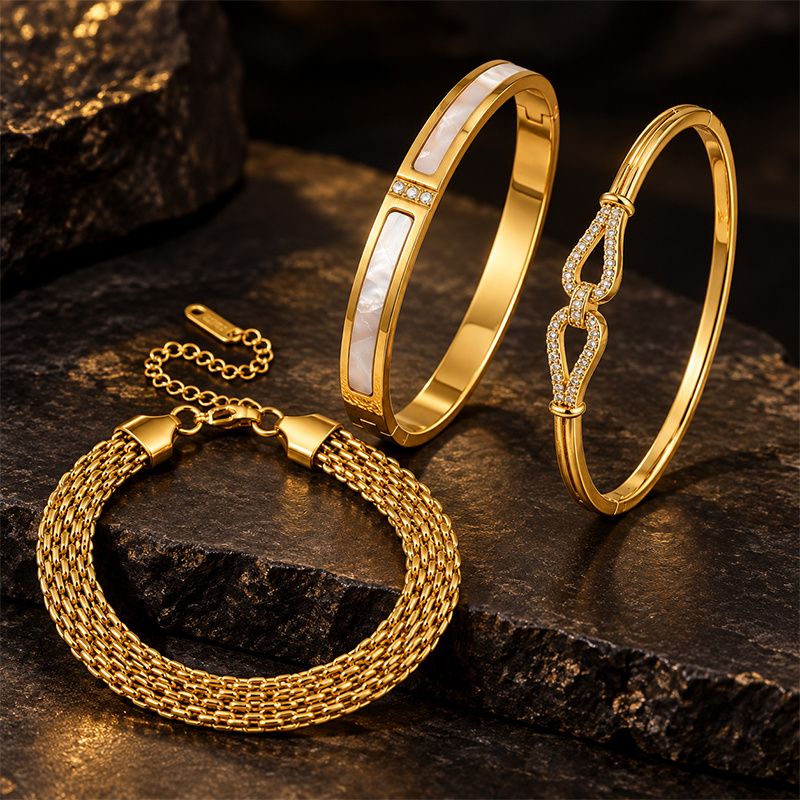 Textured Wrist Stack Bracelet Set, Mixed Textures