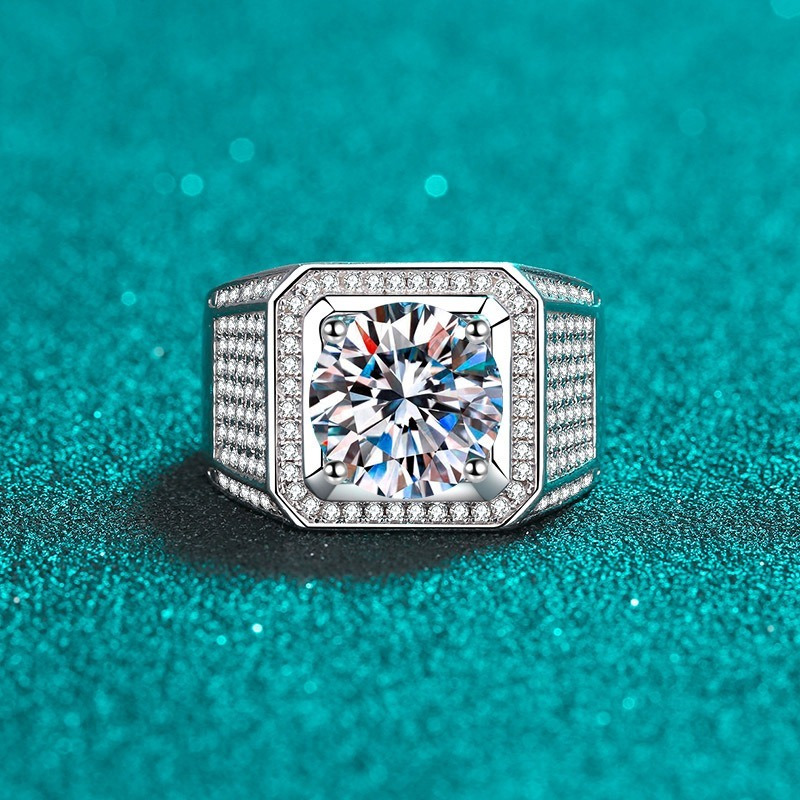 925 Sterling Silver Big Men's Ring with Moissanite