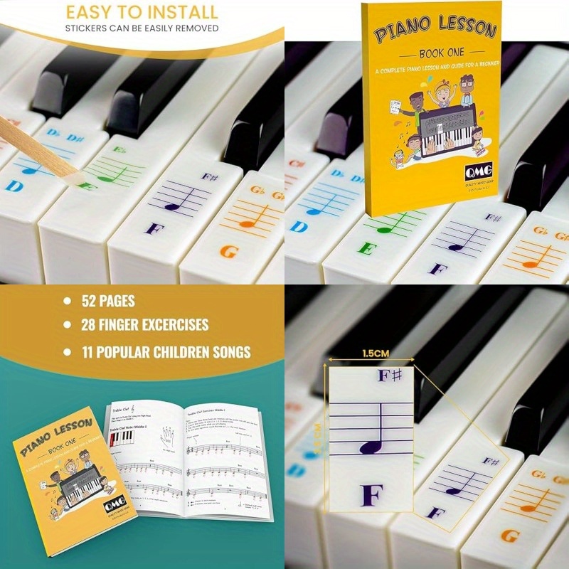 

Qmg Color And Keyboard Stickers And Complete Color Note Music And Guide Book For And Beginners