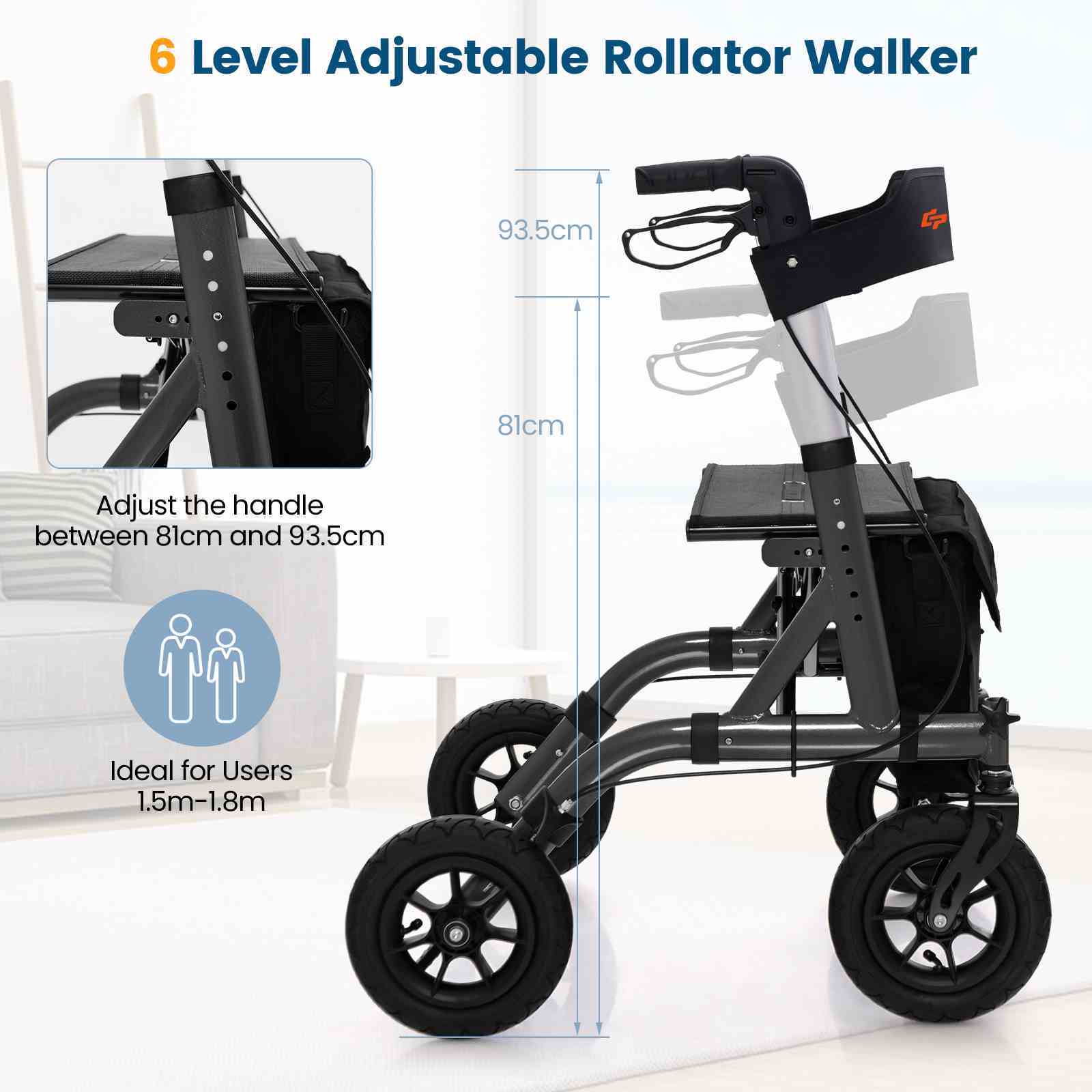 COSTWAY Folding Medical Walker Height Adjustable Aluminum Frame Rolling Walker for Seniors w/Storage/Seat