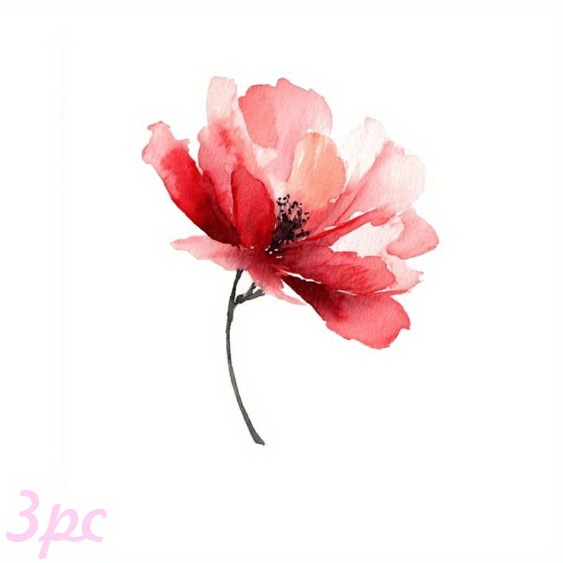 E-shop 3 Stück Rote Blumen-Aquarell-Sticker, Bügelbilder für T-Shirts, DIY Aufnäher, geeignet für Kissenbezüge, Sofabezüge & Rucksäcke – mehrfarbig,