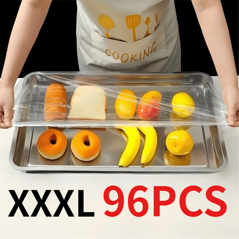 TEMU 96pcs Real Extra Large Xxxl Food-grade Film | Upgraded Elastic Pe Food Film, Larger Size (single Side . 70.1cm), Suitable For All Large Plates,