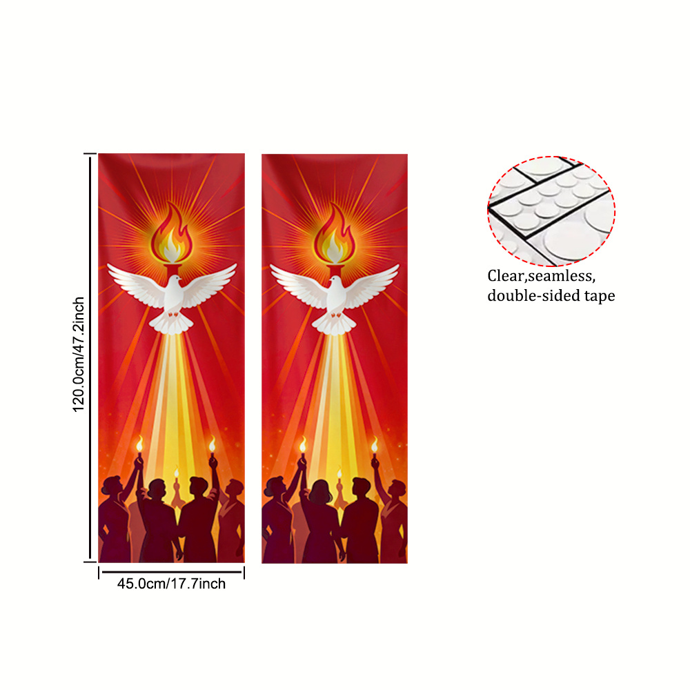 TEMU 2pcs Church Banners With Scriptures - & Flame Pentecost Hanging Signs Suitable For Church , Home, School Wall Decor - English Scripture Church