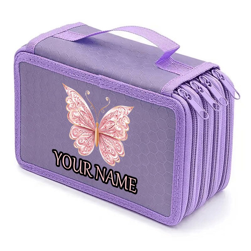 TEMU 1pc 1pcs Customizable Name/initials Print Four-layer Large Capacity Pen Case Suitable For School & Office, Portable Zippered Pencil Holder With