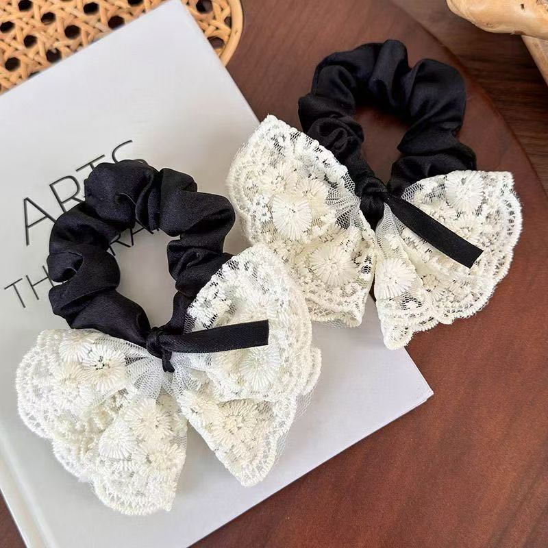 TEMU 2pcs Vintage Sweet Double-layer Embroidered Bow Lace Hair Ties, Suitable For Braids, Ponytails, And Buns, Gentle And Elegant Hair Accessories