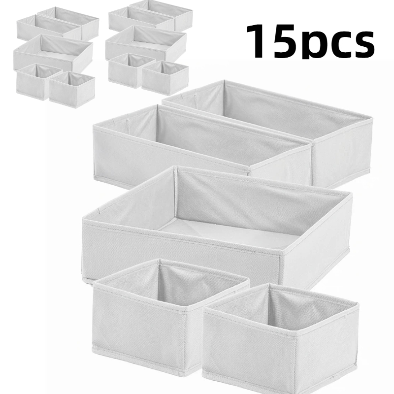 TEMU 15pcs Collapsible Fabric Storage Box With Lid - Foldable Cloth Basket Bin Suitable For Underwear, Bras, Socks, Lingerie Organizer | Space-saving