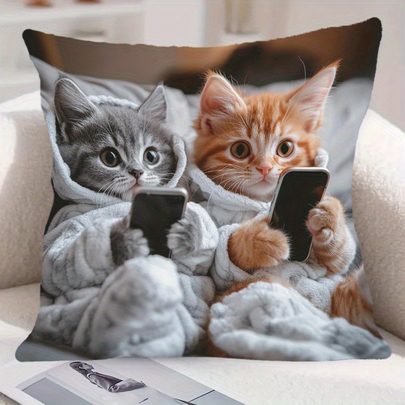 Image of 1pc Vivid Bohemian Style Peach Pink Plush Pillowcase. Cartoon , Perfect For Living Room And Bedroom Decor, Machine Washable, Zipper Closure. Pillow Insert Not Included. Decorative Pillow