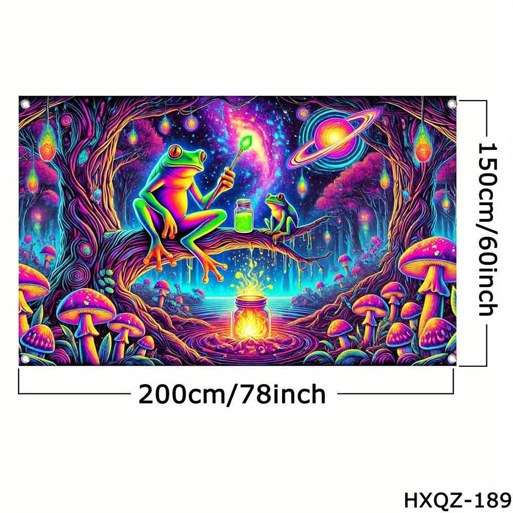 Temu 2D Flat 2D Flat 1Pc Psychedelic Frog Tapestry - Polyester Fiber, Black Light Reactive Wall Art, Versatile Use For Game Room, Bedroom, Living-image