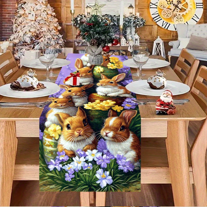 

Rabbit And Egg Tablecloth, Polyester Woven Rectangle Table Flag Cloth For , Table Decoration, Room Decoration, Scene Decoration