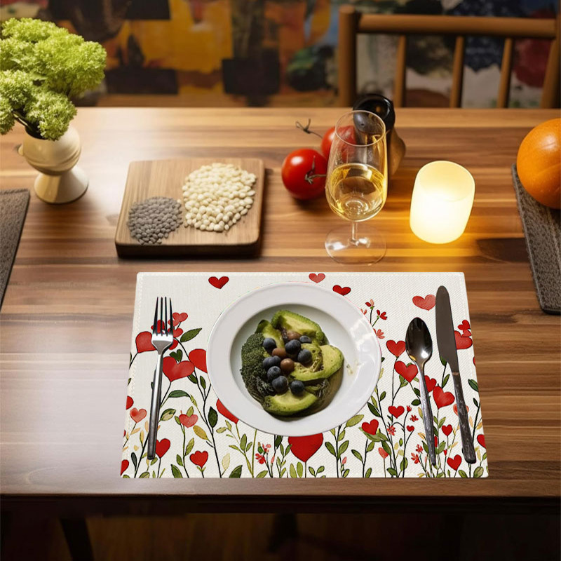 Rote Herz- Und Blumen-platzsets Für Valentinstag Hochzeit_voghion.com
