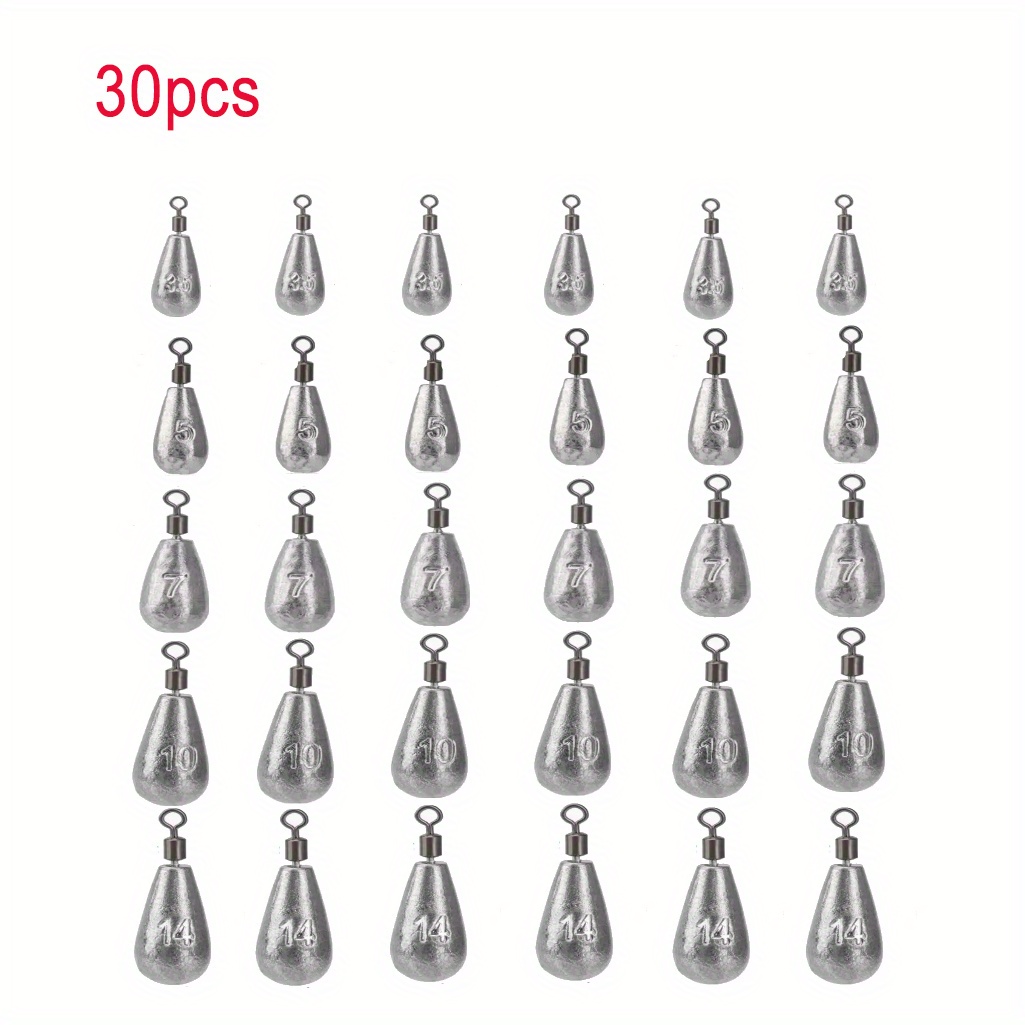 Image of 30pcs Of Quick-release Fishing Weights Ranging From 3.5g To 14g, Designed For Soft Bait, Suitable For Fishing Tackle, Including Line Sinkers And Hook Connectors