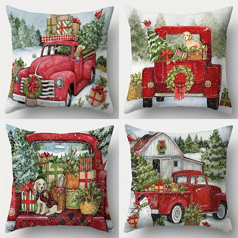 

4pcs Christmas , 17.7" X 17.7" Zippered Polyester , , Pattern, Decorative Pillowcases For Sofa, And